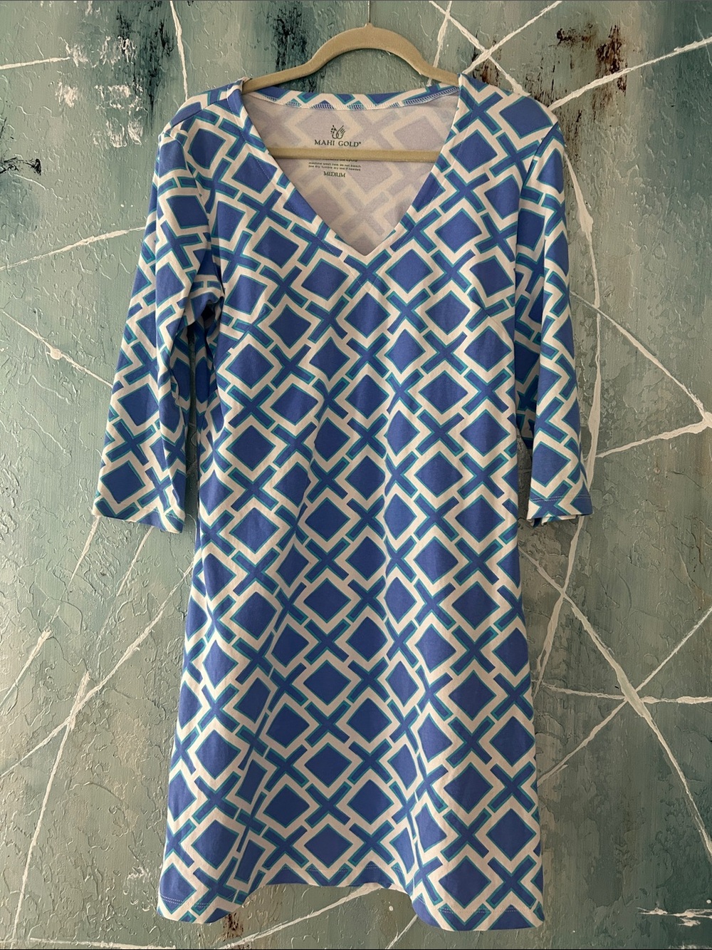 MAHI GOLD Aqua & Blue Geometric Cotton Blend Top